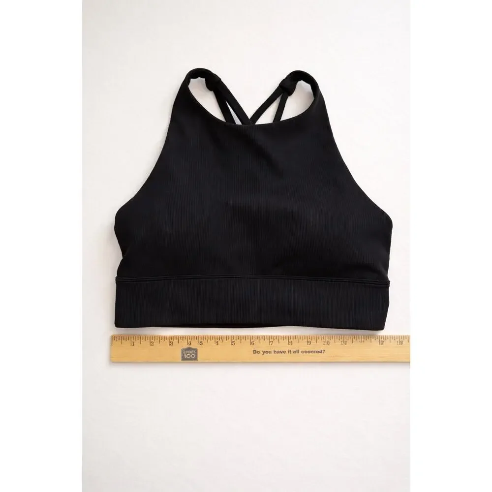 Lululemon Black Ribbed Sports Bra Criss Cross Back Medium Support Size S - Picture 3 of 4